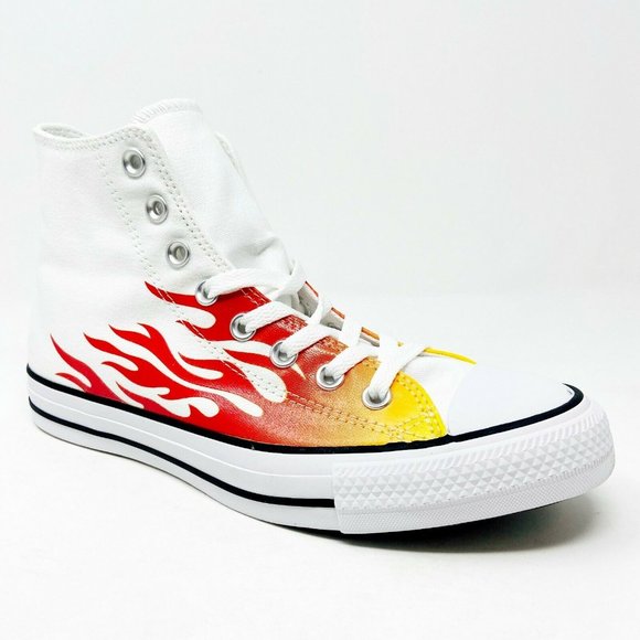 Converse Chuck Taylor All Star Hi Flames White Red Womens Sneakers 166257F - Picture 3 of 6